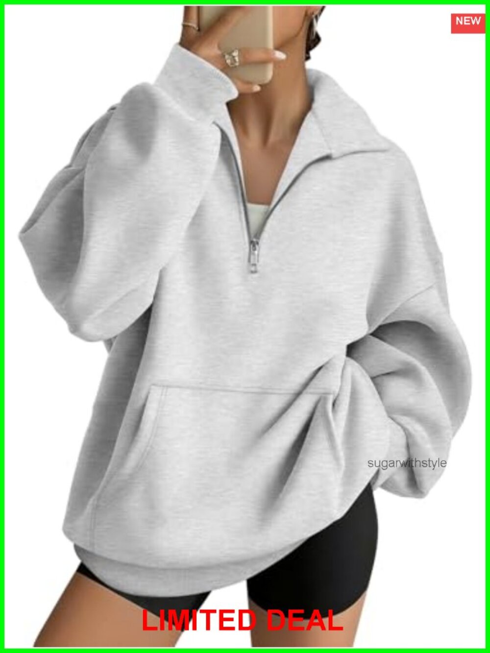 Quarter Zip Pullover Oversized Crewneck Sweatshirt Cotton Polyester